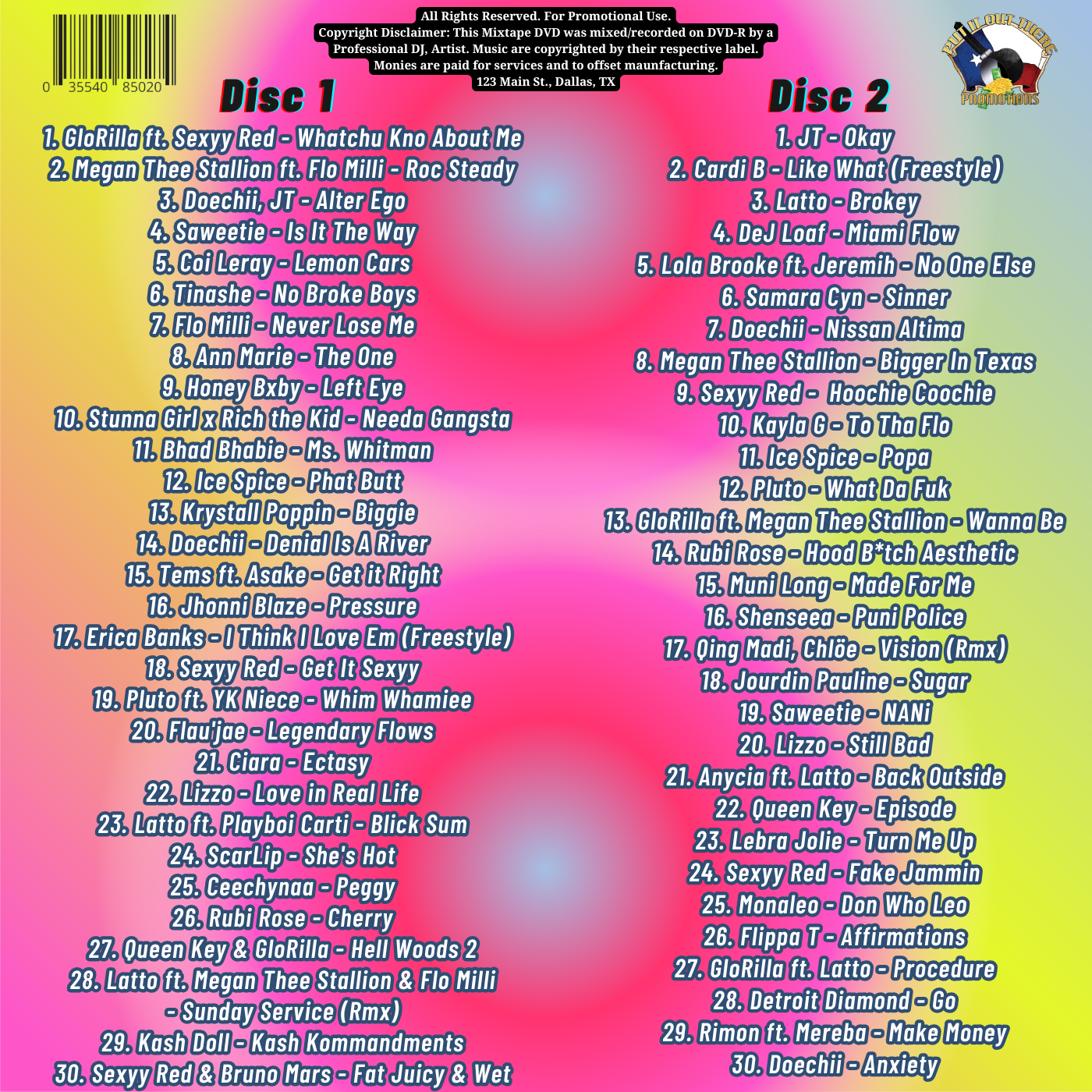 DVD cover with a colorful background featuring a list of hip-hop songs and artists, indicating it contains 60 official music videos on 2 discs.
