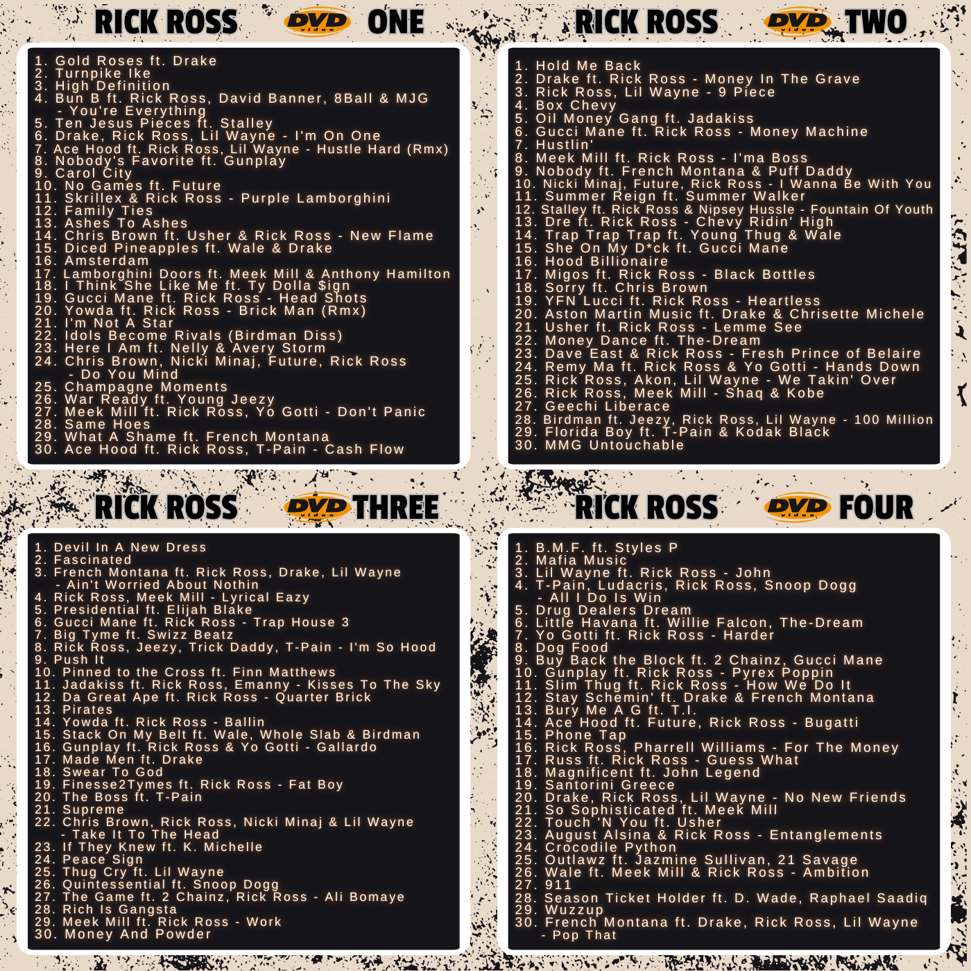 #No8to12TV Rick Ross Video Myxer * 120 uncensored Hip Hop videos *4 DvDs*