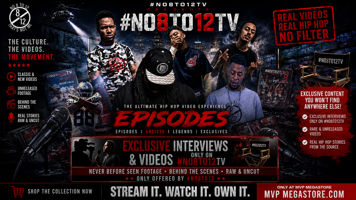#No8to12TV Episodes collection banner featuring #No8to12TV unique DVDs with official music videos as well as exclusive interviews, intros, behind-the-scenes footage, and exclusive videos.