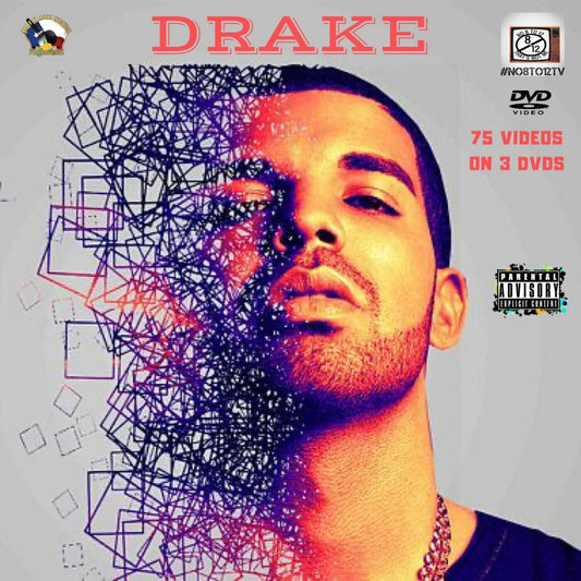 Album cover with a stylized portrait of a person and geometric patterns, featuring the name 'Drake' and DVD information.