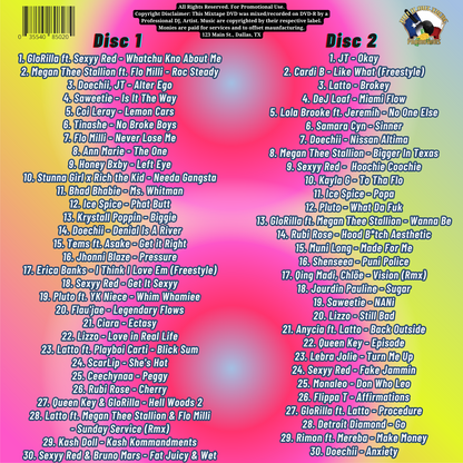 DVD cover with a colorful background featuring a list of hip-hop songs and artists, indicating it contains 60 official music videos on 2 discs.