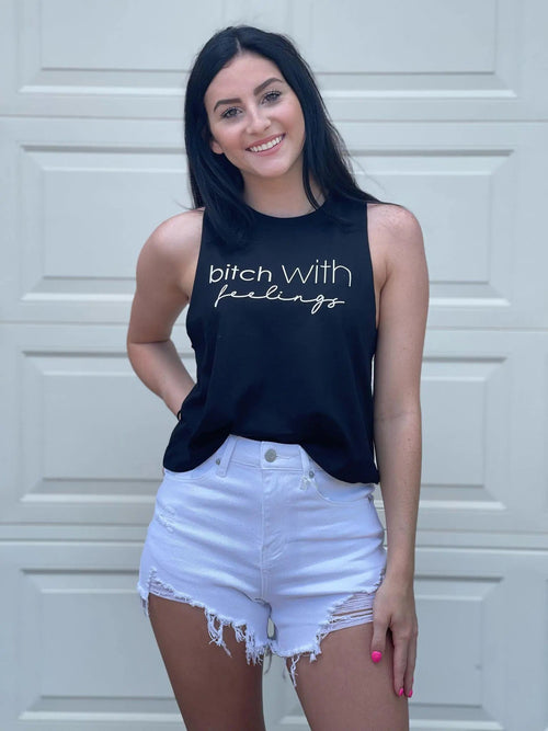 Bitch With Feelings Cropped Muscle Tank Top - MVP Megastore